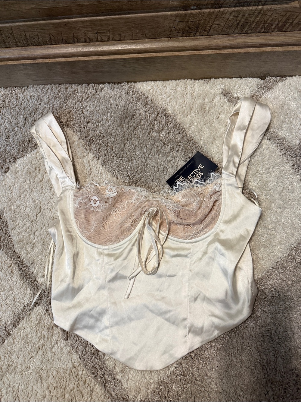 Satin Lace-Trim Bustier Top in Ivory